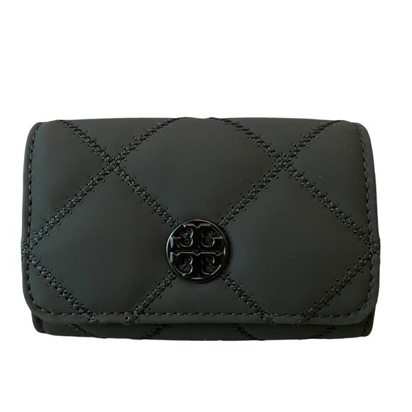 TORY BURCH Willa Matte Card Case 150057 Leather Black Quilted Small NEW - Picture 2 of 16